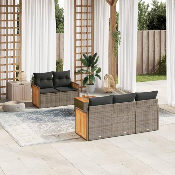 ARDEBO.de - 6-tlg. Garten-Sofagarnitur mit Kissen Grau Poly Rattan