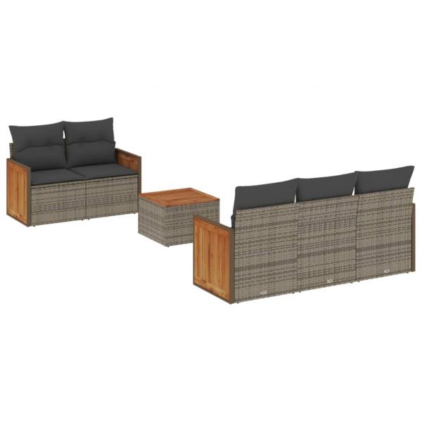 6-tlg. Garten-Sofagarnitur mit Kissen Grau Poly Rattan