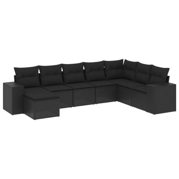 8-tlg. Garten-Sofagarnitur mit Kissen Schwarz Poly Rattan