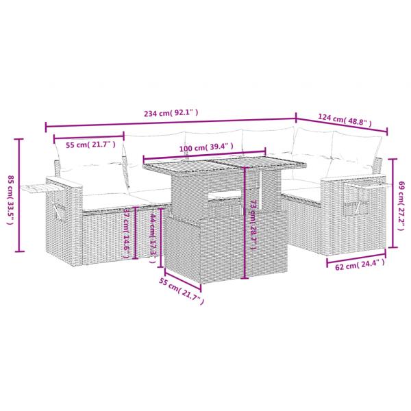 6-tlg. Garten-Sofagarnitur mit Kissen Schwarz Poly Rattan