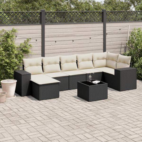 ARDEBO.de - 8-tlg. Garten-Sofagarnitur mit Kissen Schwarz Poly Rattan