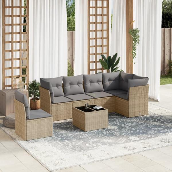 ARDEBO.de - 7-tlg. Garten-Sofagarnitur mit Kissen Beige Poly Rattan