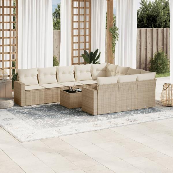 ARDEBO.de - 11-tlg. Garten-Sofagarnitur mit Kissen Beige Poly Rattan