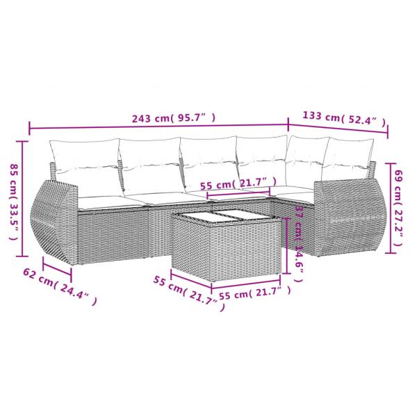 6-tlg. Garten-Sofagarnitur mit Kissen Grau Poly Rattan