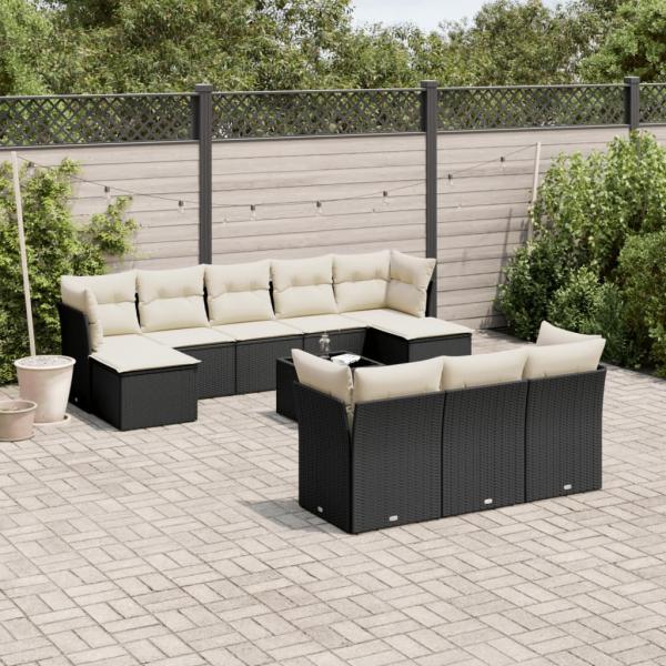 ARDEBO.de - 11-tlg. Garten-Sofagarnitur mit Kissen Schwarz Poly Rattan