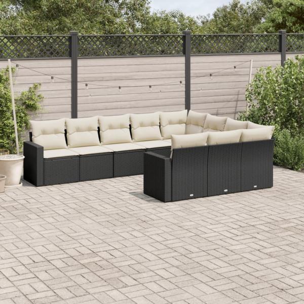 ARDEBO.de - 10-tlg. Garten-Sofagarnitur mit Kissen Schwarz Poly Rattan