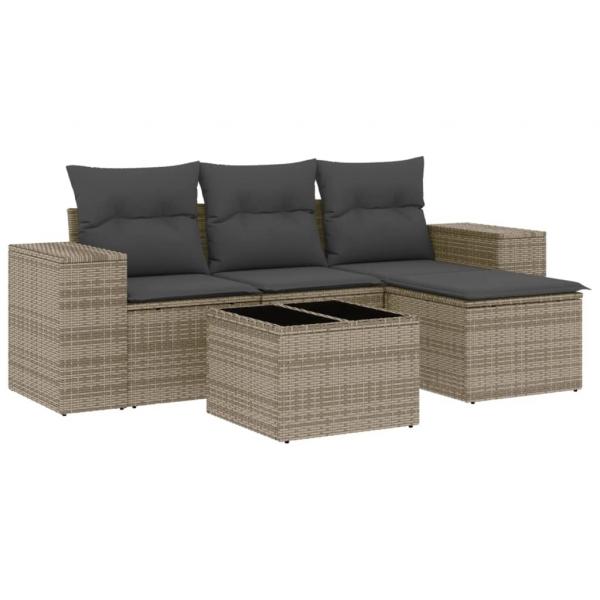 5-tlg. Garten-Sofagarnitur mit Kissen Grau Poly Rattan