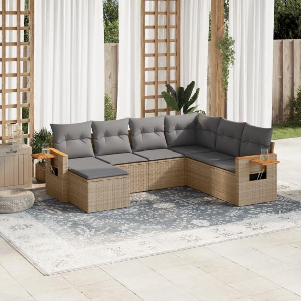 ARDEBO.de - 7-tlg. Garten-Sofagarnitur mit Kissen Beige Poly Rattan