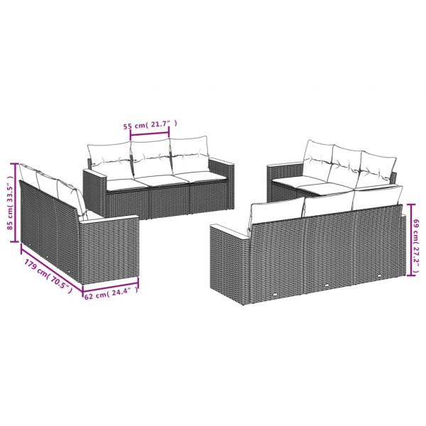 12-tlg. Garten-Sofagarnitur mit Kissen Grau Poly Rattan