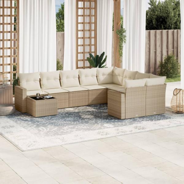 ARDEBO.de - 10-tlg. Garten-Sofagarnitur mit Kissen Beige Poly Rattan