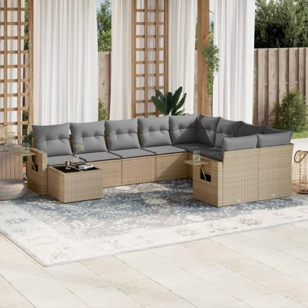 ARDEBO.de - 10-tlg. Garten-Sofagarnitur mit Kissen Beige Poly Rattan