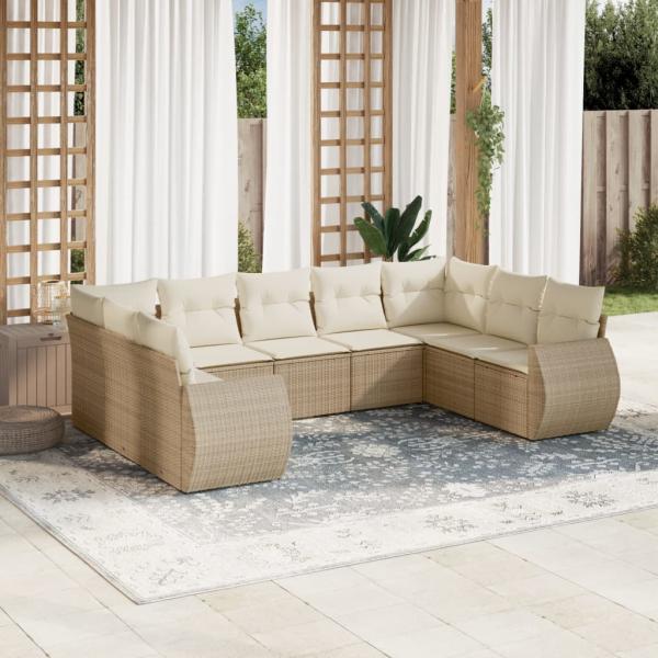 ARDEBO.de - 9-tlg. Garten-Sofagarnitur mit Kissen Beige Poly Rattan