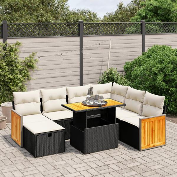 ARDEBO.de - 8-tlg. Garten-Sofagarnitur mit Kissen Schwarz Poly Rattan