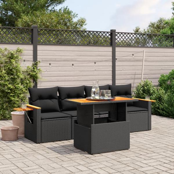 ARDEBO.de - 5-tlg. Garten-Sofagarnitur mit Kissen Schwarz Poly Rattan