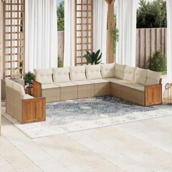 ARDEBO.de - 10-tlg. Garten-Sofagarnitur mit Kissen Beige Poly Rattan