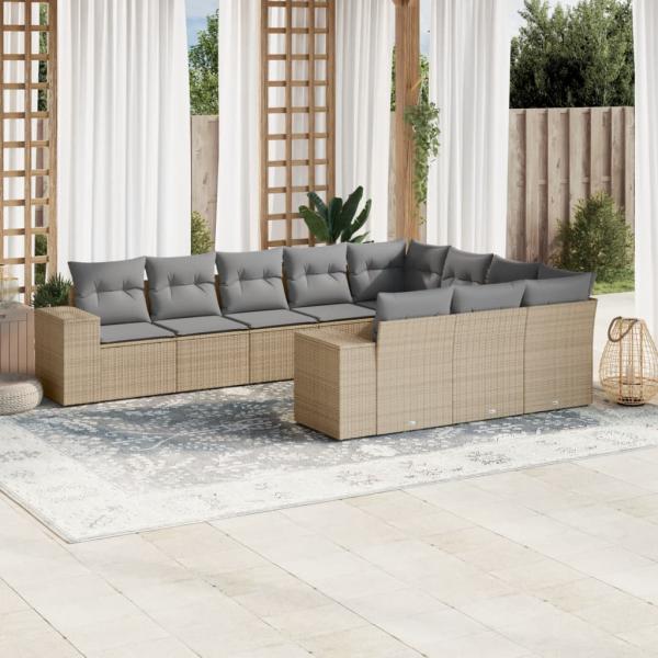 ARDEBO.de - 10-tlg. Garten-Sofagarnitur mit Kissen Beige Poly Rattan