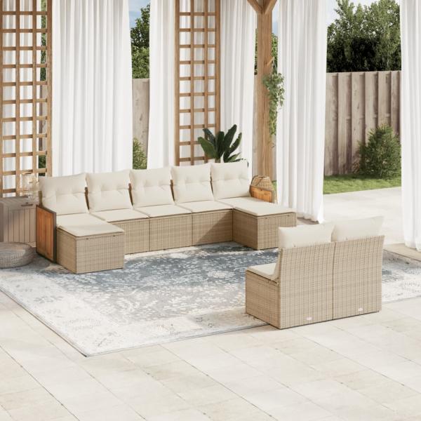 ARDEBO.de - 9-tlg. Garten-Sofagarnitur mit Kissen Beige Poly Rattan