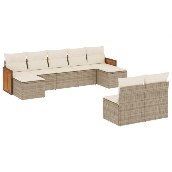 9-tlg. Garten-Sofagarnitur mit Kissen Beige Poly Rattan