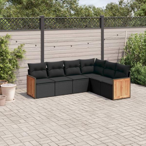 ARDEBO.de - 6-tlg. Garten-Sofagarnitur mit Kissen Schwarz Poly Rattan