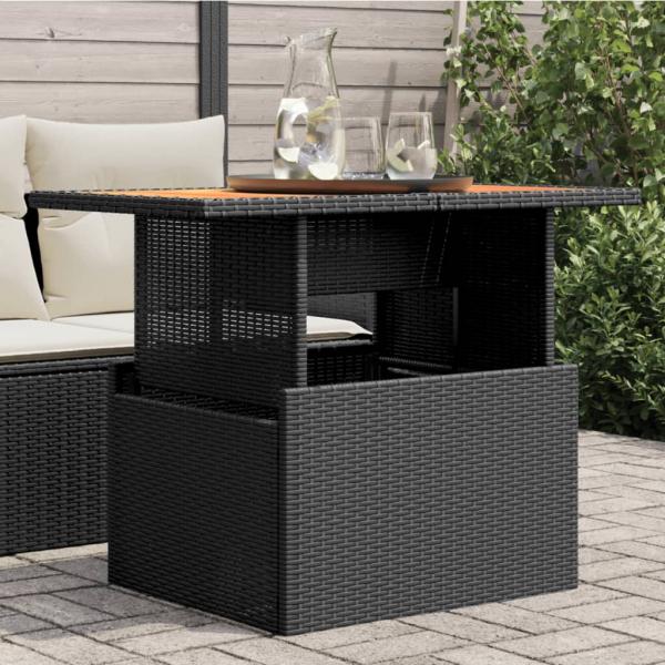 ARDEBO.de - Gartentisch Schwarz 100x55x73 cm Poly Rattan und Akazienholz