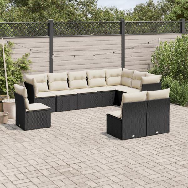 ARDEBO.de - 10-tlg. Garten-Sofagarnitur mit Kissen Schwarz Poly Rattan