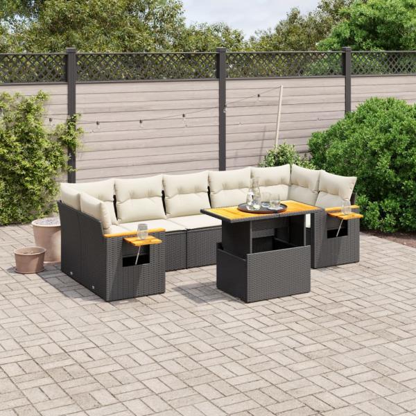 ARDEBO.de - 8-tlg. Garten-Sofagarnitur mit Kissen Schwarz Poly Rattan