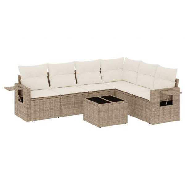 7-tlg. Garten-Sofagarnitur mit Kissen Beige Poly Rattan