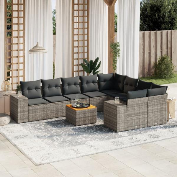 ARDEBO.de - 10-tlg. Garten-Sofagarnitur mit Kissen Grau Poly Rattan