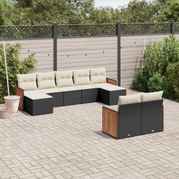 ARDEBO.de - 9-tlg. Garten-Sofagarnitur mit Kissen Schwarz Poly Rattan