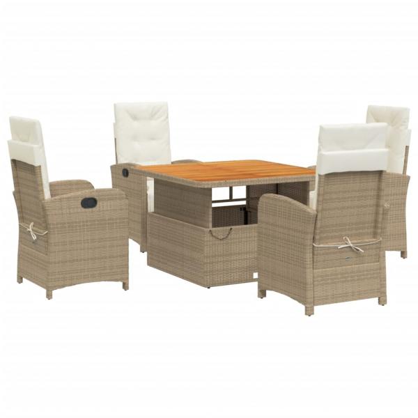 5-tlg. Garten-Essgruppe mit Kissen Beige Poly Rattan