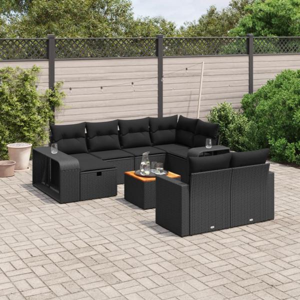 ARDEBO.de - 11-tlg. Garten-Sofagarnitur mit Kissen Schwarz Poly Rattan