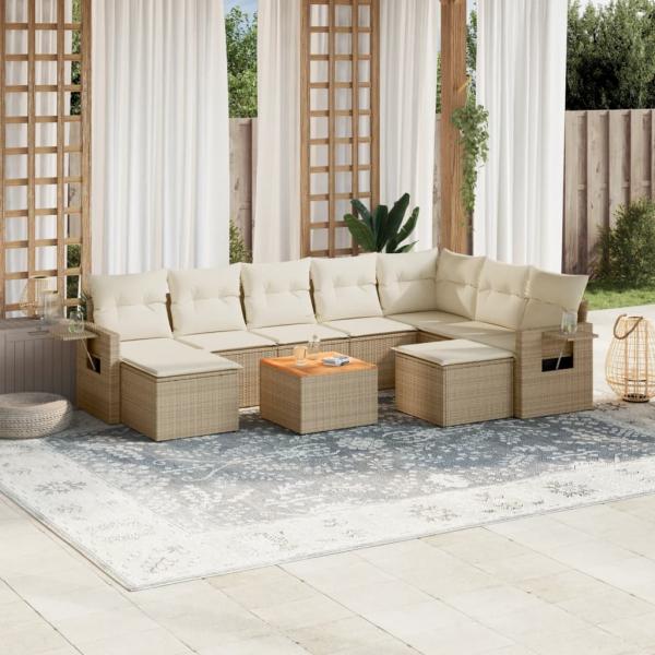 ARDEBO.de - 10-tlg. Garten-Sofagarnitur mit Kissen Beige Poly Rattan