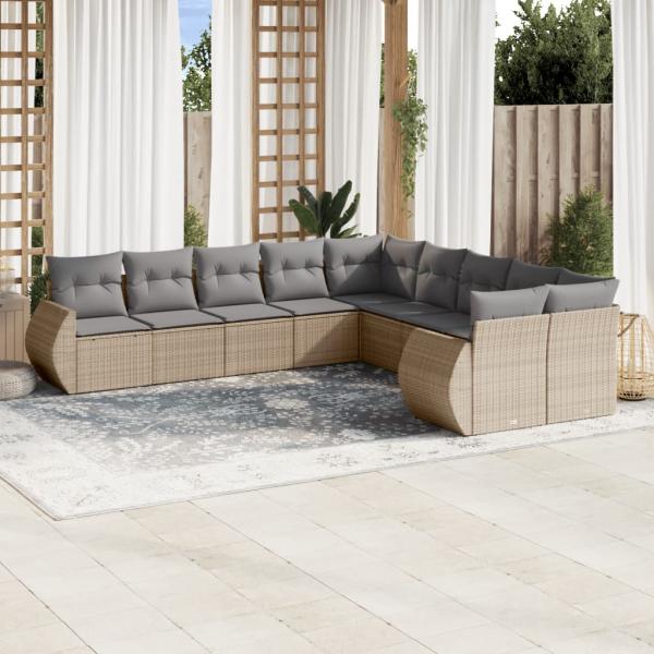 ARDEBO.de - 10-tlg. Garten-Sofagarnitur mit Kissen Beige Poly Rattan