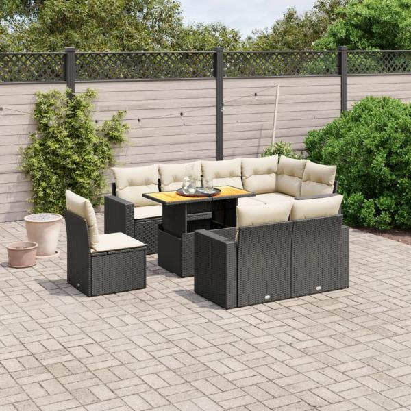 ARDEBO.de - 9-tlg. Garten-Sofagarnitur mit Kissen Schwarz Poly Rattan