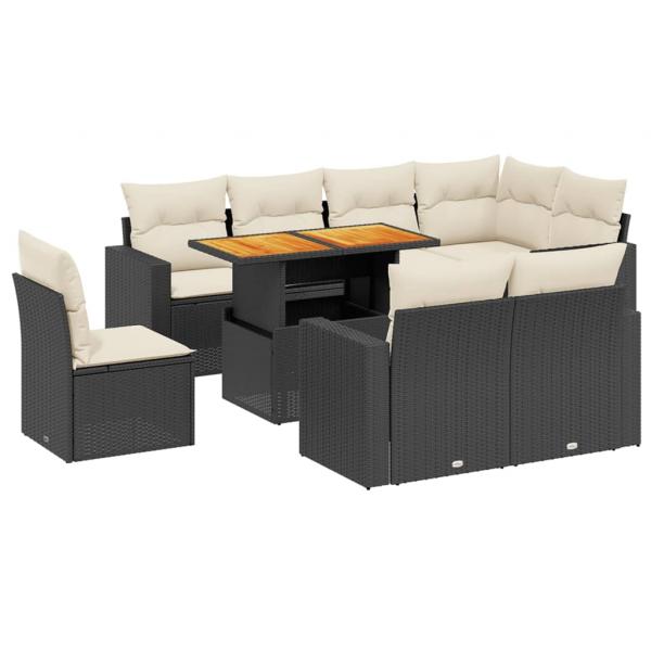 9-tlg. Garten-Sofagarnitur mit Kissen Schwarz Poly Rattan