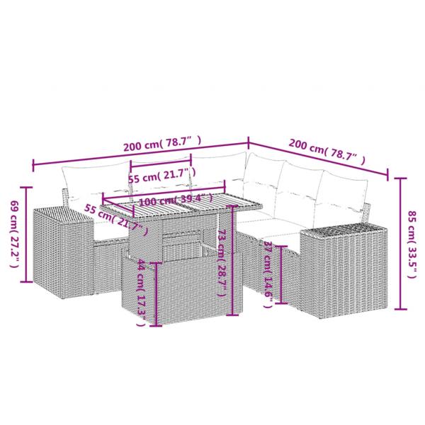 6-tlg. Garten-Sofagarnitur mit Kissen Schwarz Poly Rattan