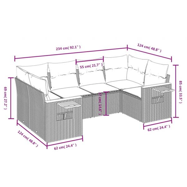 6-tlg. Garten-Sofagarnitur mit Kissen Beige Poly Rattan