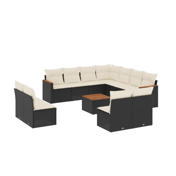 12-tlg. Garten-Sofagarnitur mit Kissen Schwarz Poly Rattan