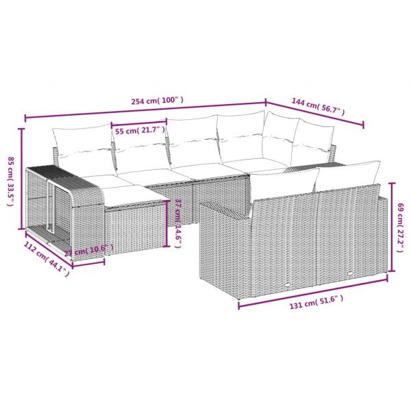 10-tlg. Garten-Sofagarnitur mit Kissen Grau Poly Rattan