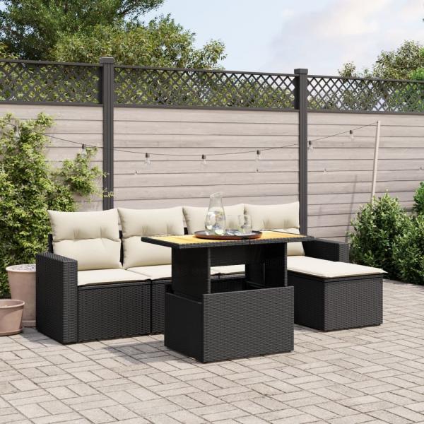 ARDEBO.de - 6-tlg. Garten-Sofagarnitur mit Kissen Schwarz Poly Rattan