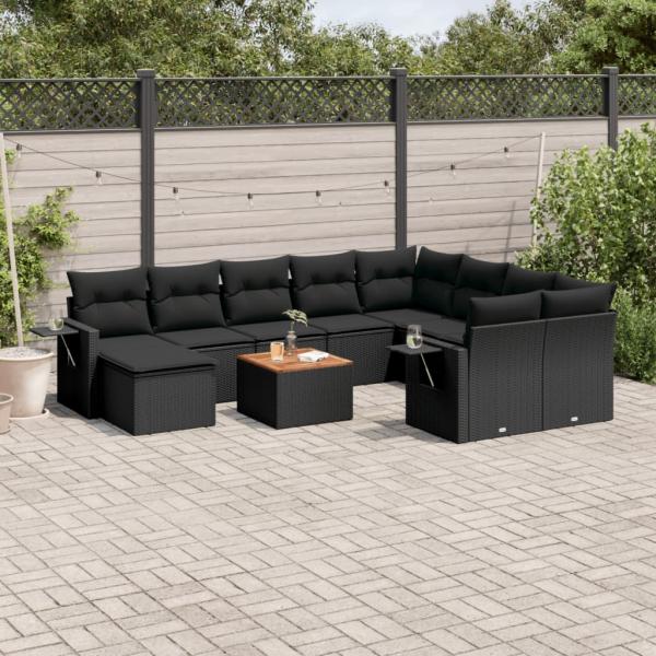 ARDEBO.de - 11-tlg. Garten-Sofagarnitur mit Kissen Schwarz Poly Rattan