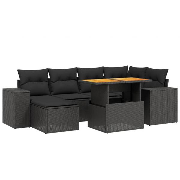 7-tlg. Garten-Sofagarnitur mit Kissen Schwarz Poly Rattan