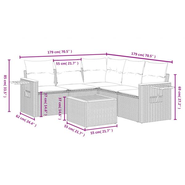 6-tlg. Garten-Sofagarnitur mit Kissen Beige Poly Rattan