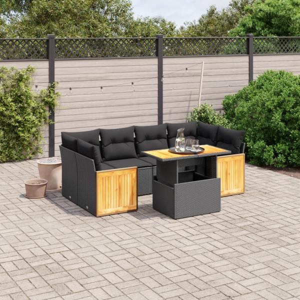 ARDEBO.de - 7-tlg. Garten-Sofagarnitur mit Kissen Schwarz Poly Rattan