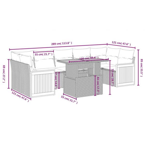 7-tlg. Garten-Sofagarnitur mit Kissen Schwarz Poly Rattan