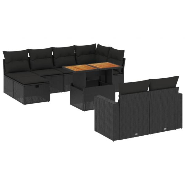 11-tlg. Garten-Sofagarnitur mit Kissen Schwarz Poly Rattan