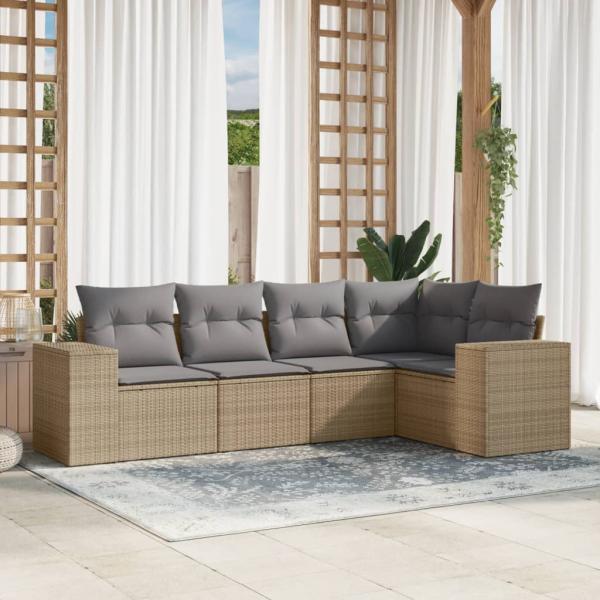 ARDEBO.de - 5-tlg. Garten-Sofagarnitur mit Kissen Beige Poly Rattan