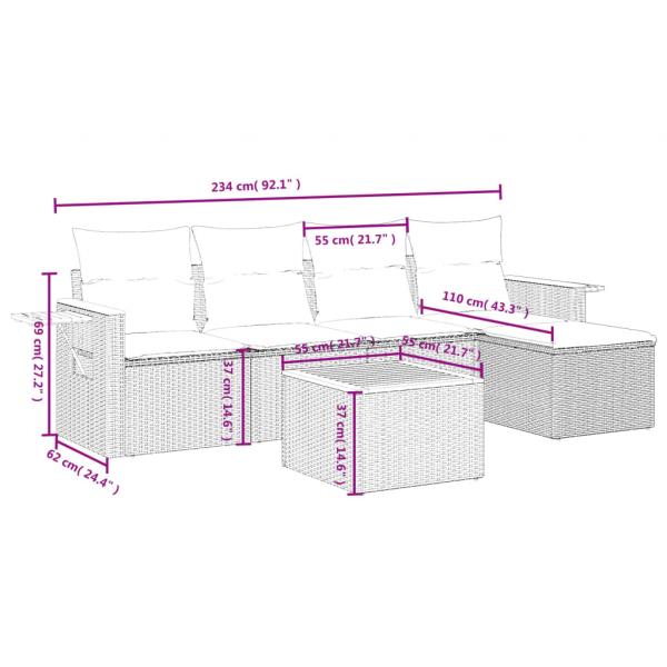 6-tlg. Garten-Sofagarnitur mit Kissen Grau Poly Rattan