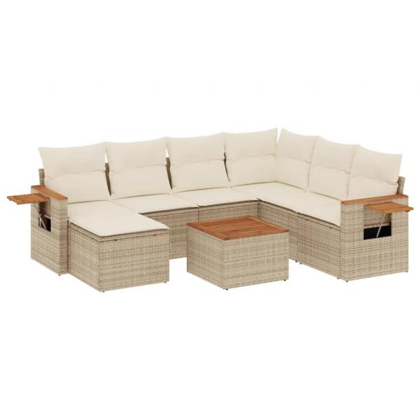 8-tlg. Garten-Sofagarnitur mit Kissen Beige Poly Rattan