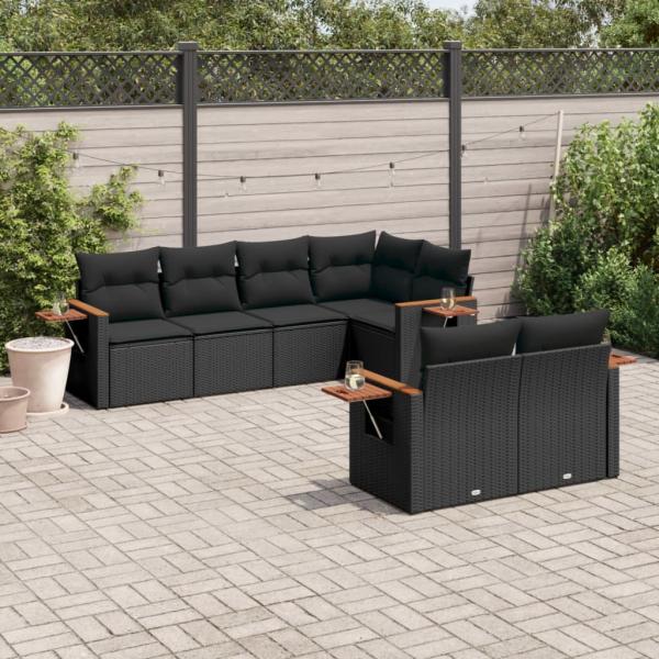 ARDEBO.de - 7-tlg. Garten-Sofagarnitur mit Kissen Schwarz Poly Rattan